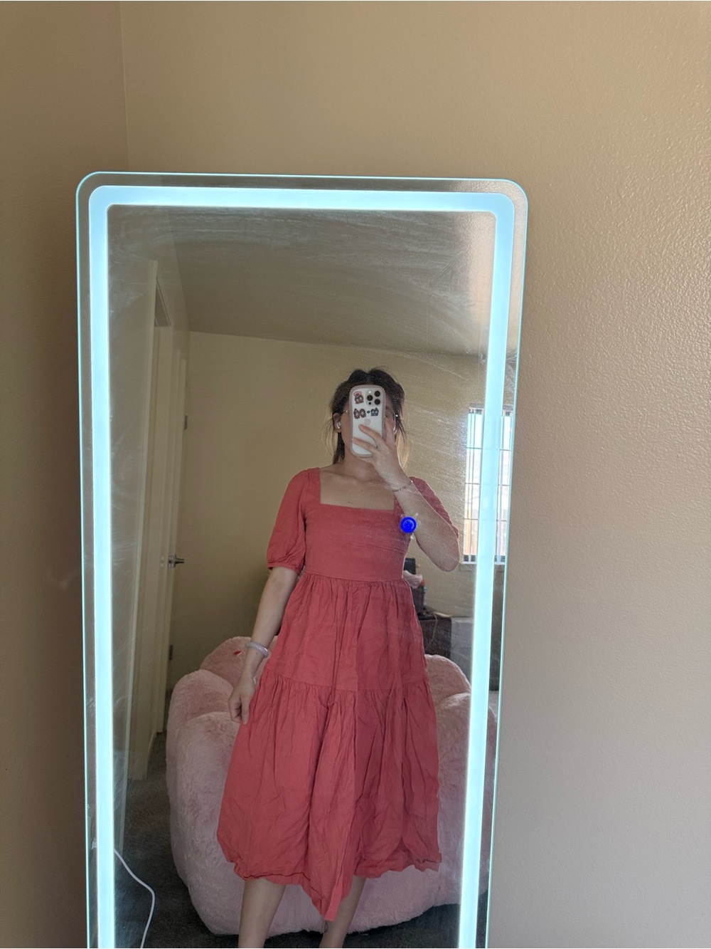 Women’s Square Neck Tiered Midi Dress in Rose Pink